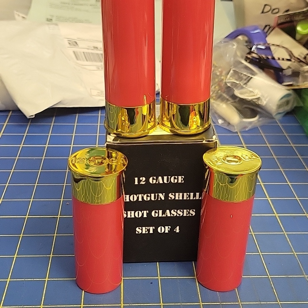 Set of 4 12 Gauge Red & Gold Shotgun Shell Shot Glasses